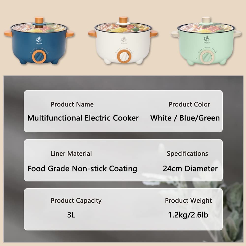 3L Electric Hot Pot Cooker Skillet - 110V Non-Stick Multi-Function Frying Pan for Stir Fry, Grill, Stew, Ramen & Shabu Shabu | Perfect for Home, Office, Dorm & Party Cooking | Fast Heating & Easy Clean Cookware