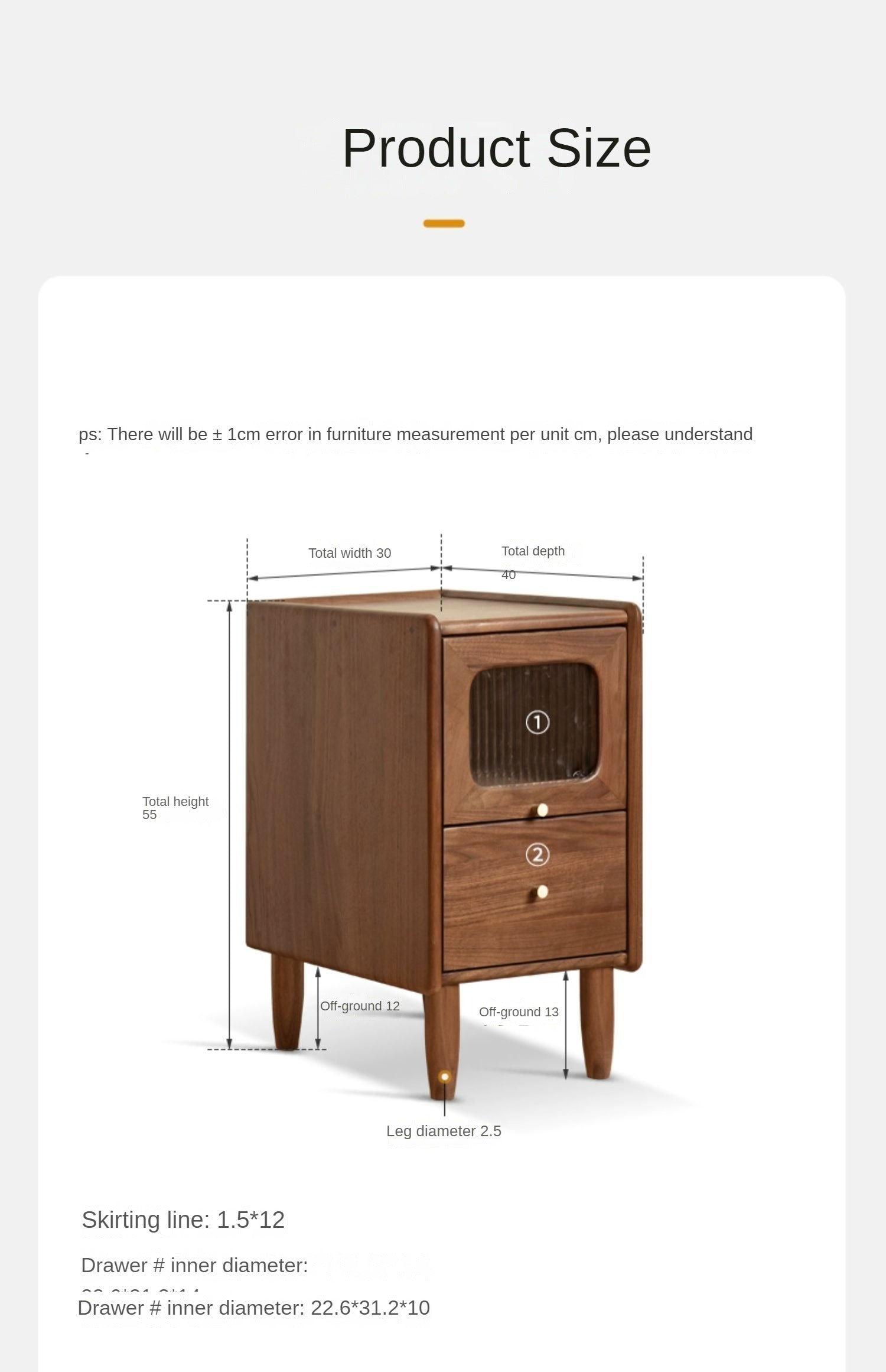 Solid Black Walnut Nightstand - Ultra Narrow Bedside Table with Calpa Wood - Perfect for Small Spaces, Apartments & Modern Bedrooms