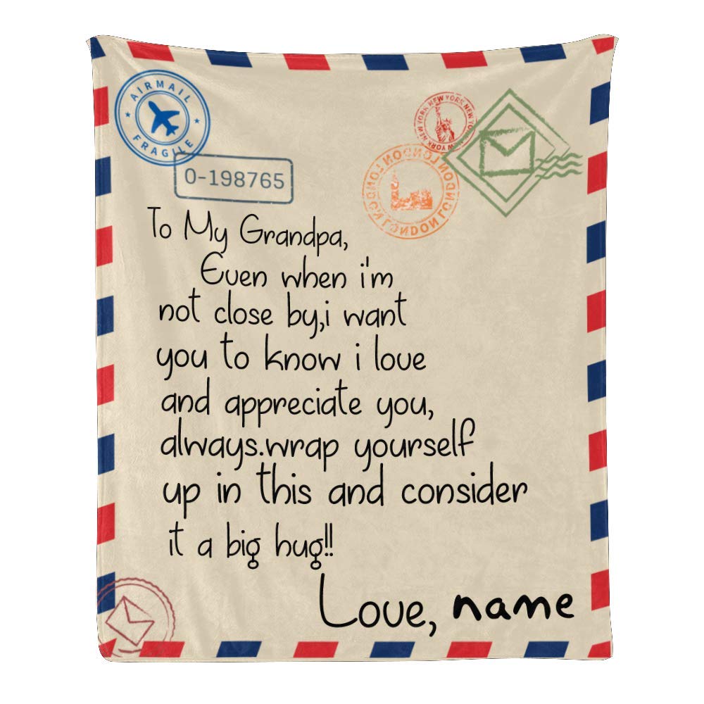 Personalized Fleece Throw Blanket with Name Text - Super Soft Custom Blanket Gift for Grandpa, 50x60 Inches - Perfect for Couch, Sofa & Bed Use