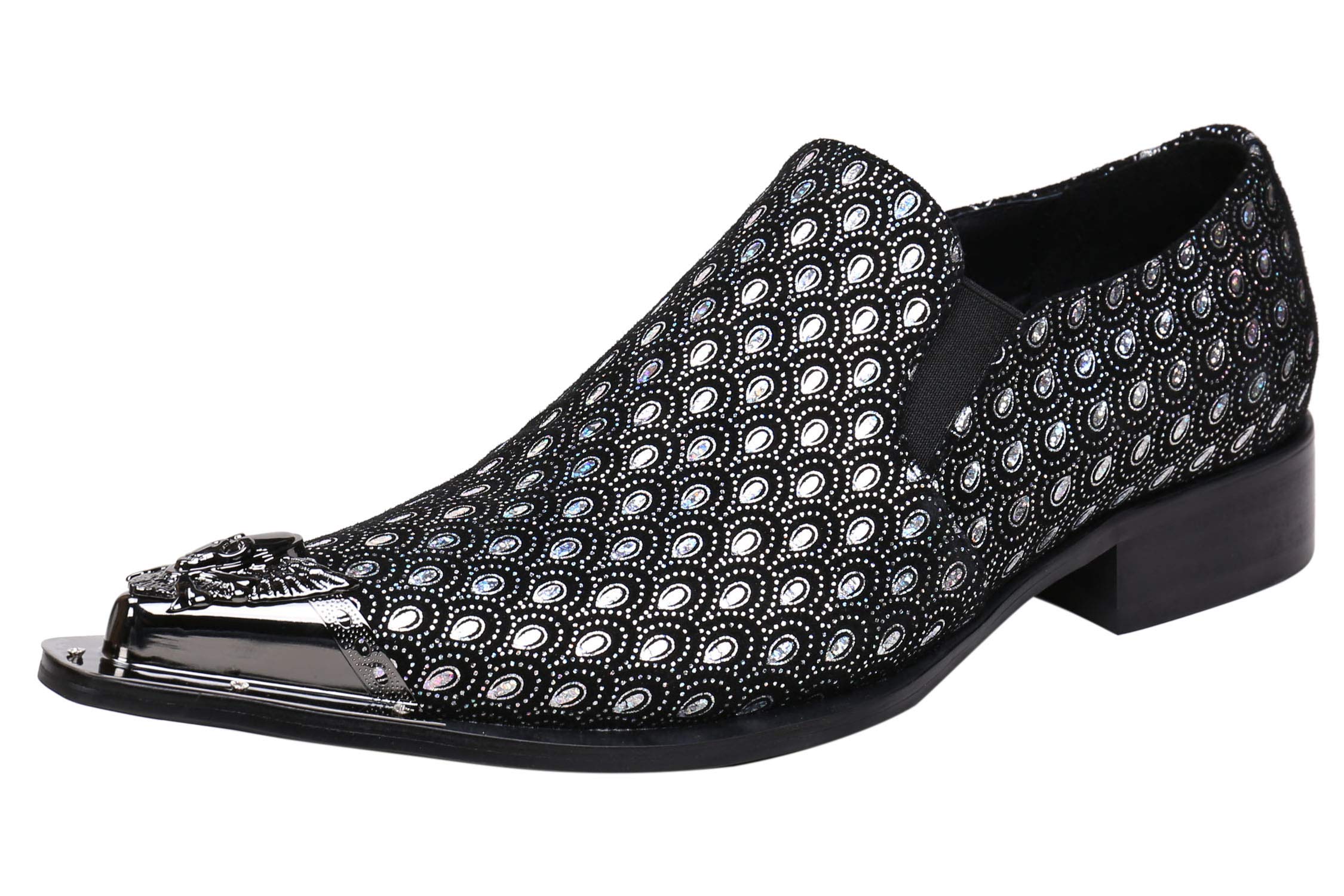 Santimon Men's Pointed Toe Loafers - Sparkling Leather Dress Shoes with Metal Tip for Western Style | Comfortable Casual & Formal Wear for Office, Party & Special Occasions