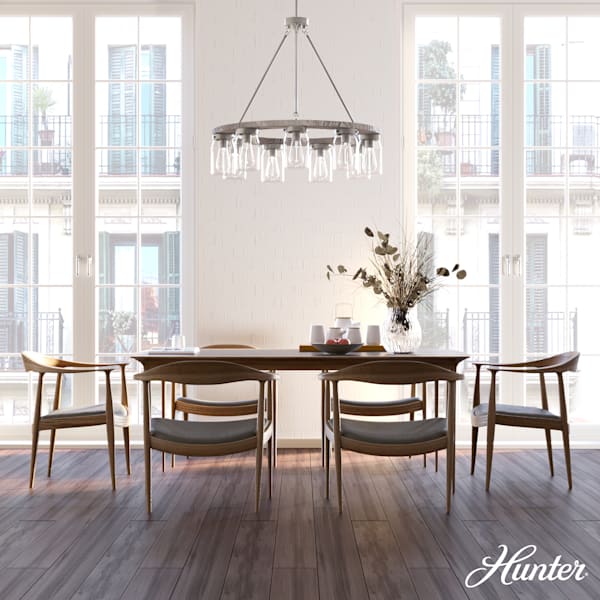 Hunter Devon Park 9-Light Brushed Nickel Chandelier - Elegant Ceiling Lighting Fixture for Dining Room, Living Room & Bedroom
