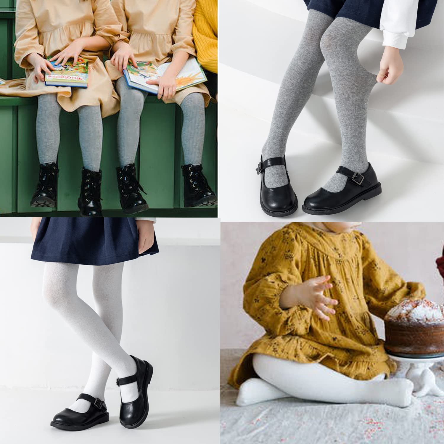 Marchare Girls Winter Tights - Thick Cotton Solid Leggings for Kids, Warm Stockings 2/3 Pack - Perfect for School Uniform & Cold Weather Outfits