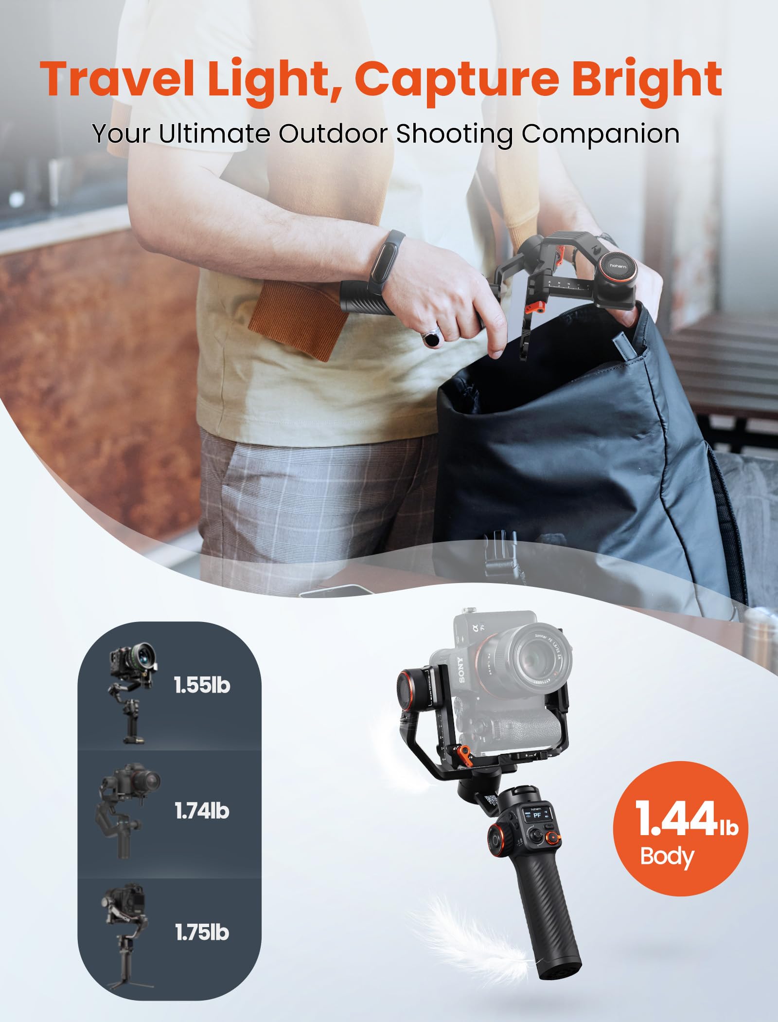 Hohem iSteady MT2 3-Axis Gimbal Stabilizer for Mirrorless, Pocket & Action Cameras - Compatible with Canon, Sony, Nikon & iPhone - OLED Display Camera Stabilizer for Vlogging, Travel & Professional Videography