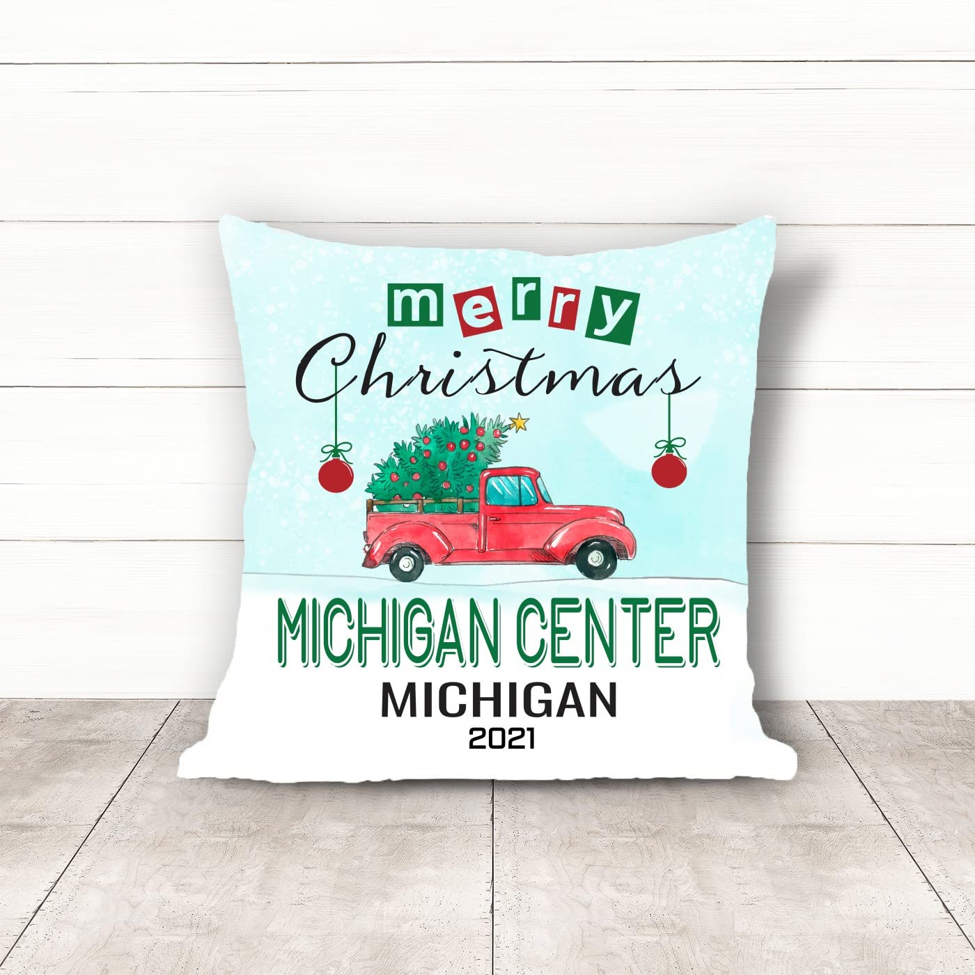 18x18 Inch Christmas Pillow Covers - Merry Holiday Decor for Sofa, Bed & Car - Festive Xmas Home Decorations with Michigan Center Design - Perfect for Christmas 2021 & Autumn Season Gifting