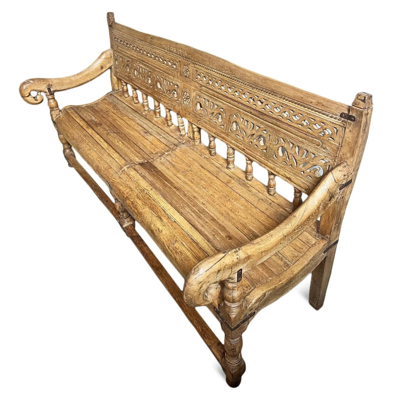 Hand Carved Wooden Daybed Bench - Natural Finish Rustic Sofa for Living Room, Bedroom & Patio - Perfect for Lounging, Reading & Relaxing