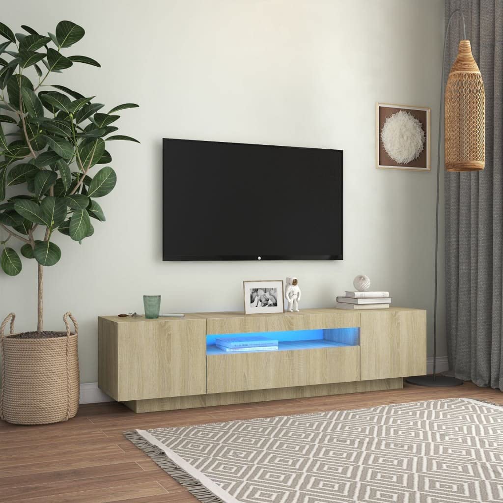 Modern TV Stand with LED Lights - Hifi Stereo Cabinet, Lowboard Entertainment Center with Storage Shelf - Living Room, Bedroom, Home Theater Furniture (Multiple Color Options)