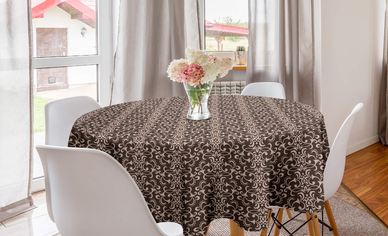 Ambesonne Damask Round Tablecloth 60
