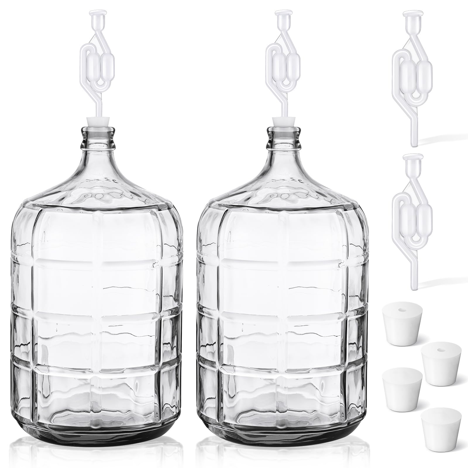 2-Piece 5 Gallon Glass Carboy Fermenter Kit with Drilled & Undrilled Silicone Stoppers + Airlock - Clear Fermentation Jug for Homebrewing Beer, Wine, Mead, Cider - Perfect for Primary & Secondary Fermentation Stages