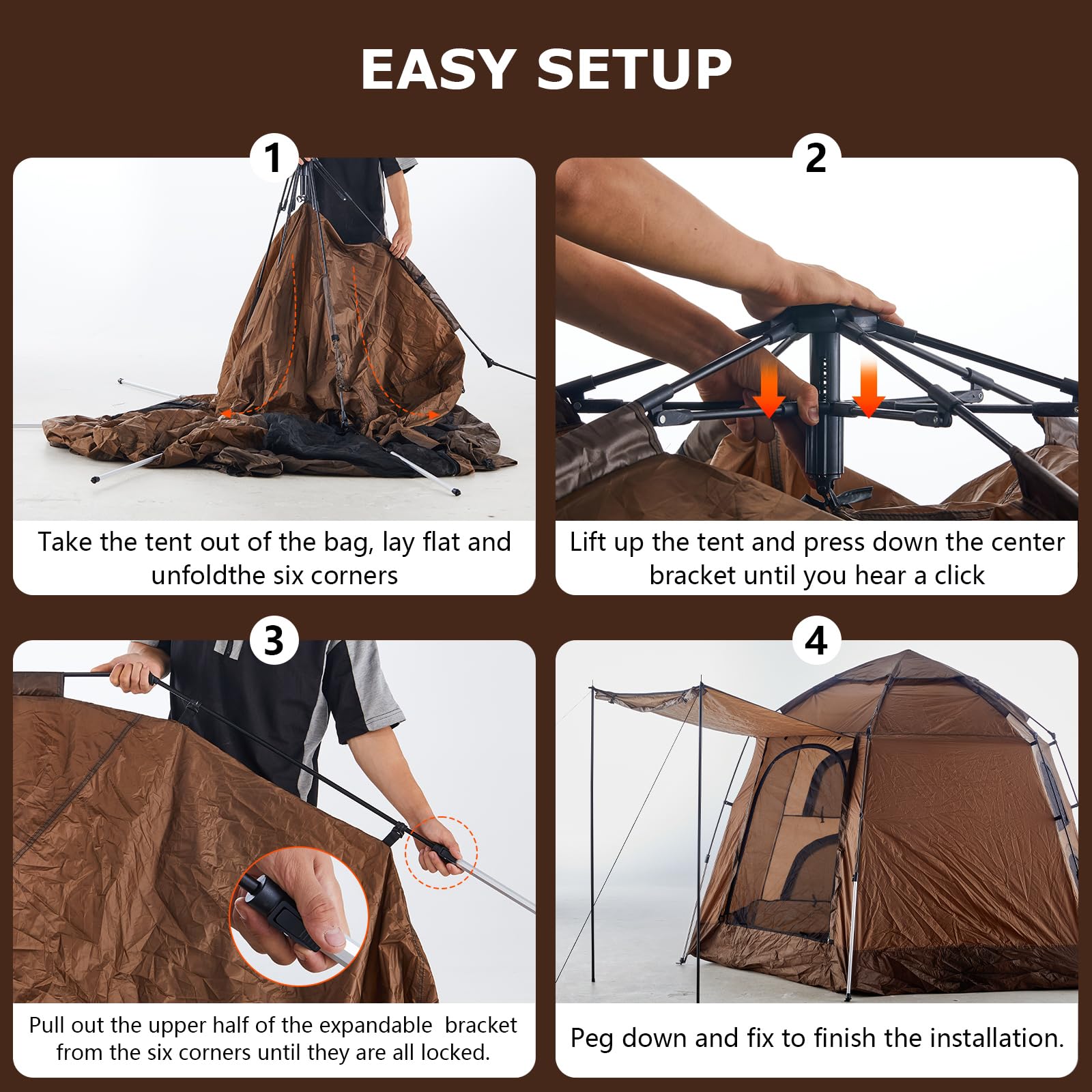 TUKAILAI Instant Camping Tent - Hexagonal Automatic Pop Up Dome Tent with 4 Mesh Windows & Door, Easy Setup for Outdoor Adventures, Backpacking, Hiking & Family Camping Trips