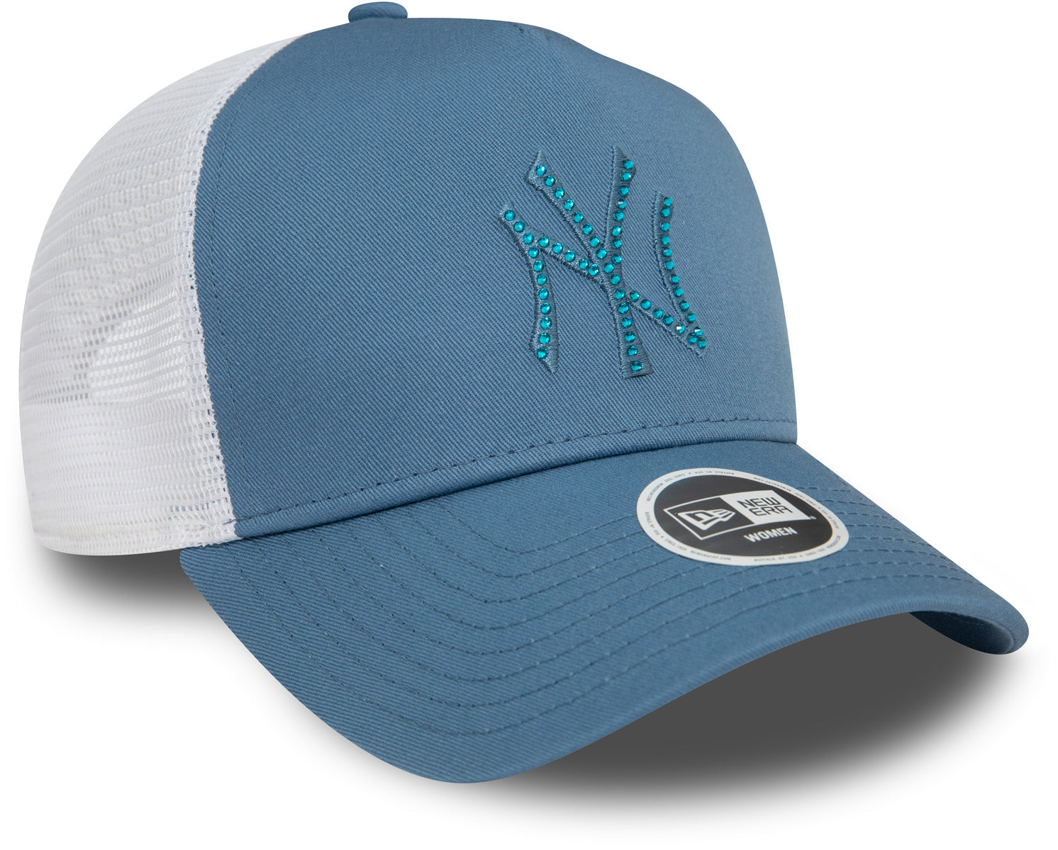 New York Yankees Women's New Era MLB Rhinestone Blue Trucker Cap - Stylish Baseball Hat for Fans, Fashion & Outdoor Activities