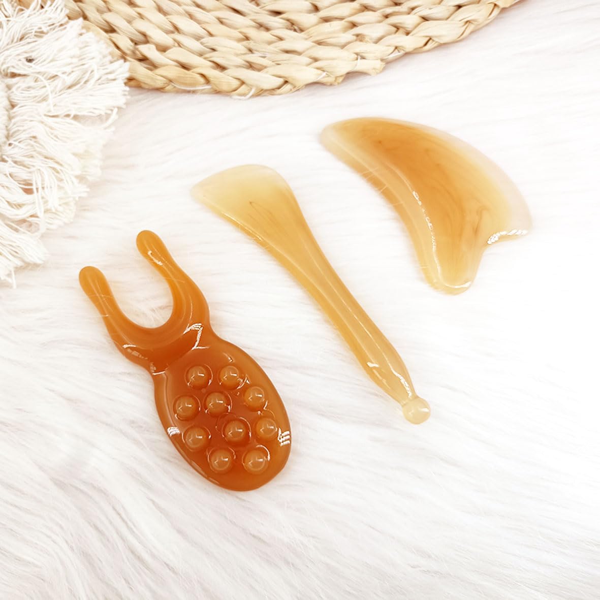 3-Piece Resin Gua Sha Facial Massage Tools Set for Face Lifting, Scraping & Nose Contouring - Anti-Aging Skincare & Relaxation at Home or Spa