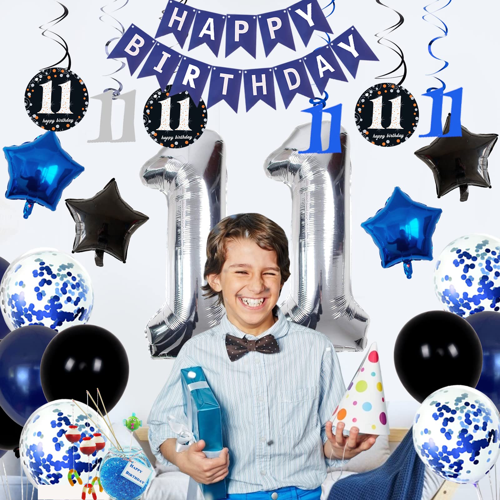 **11th Birthday Party Decorations for Boys & Girls - Navy Blue Kids Birthday Supplies with HAPPY BIRTHDAY Banner & Balloons - Perfect for 11-Year-Old Birthday Celebrations, Home Parties & Classroom Decor**