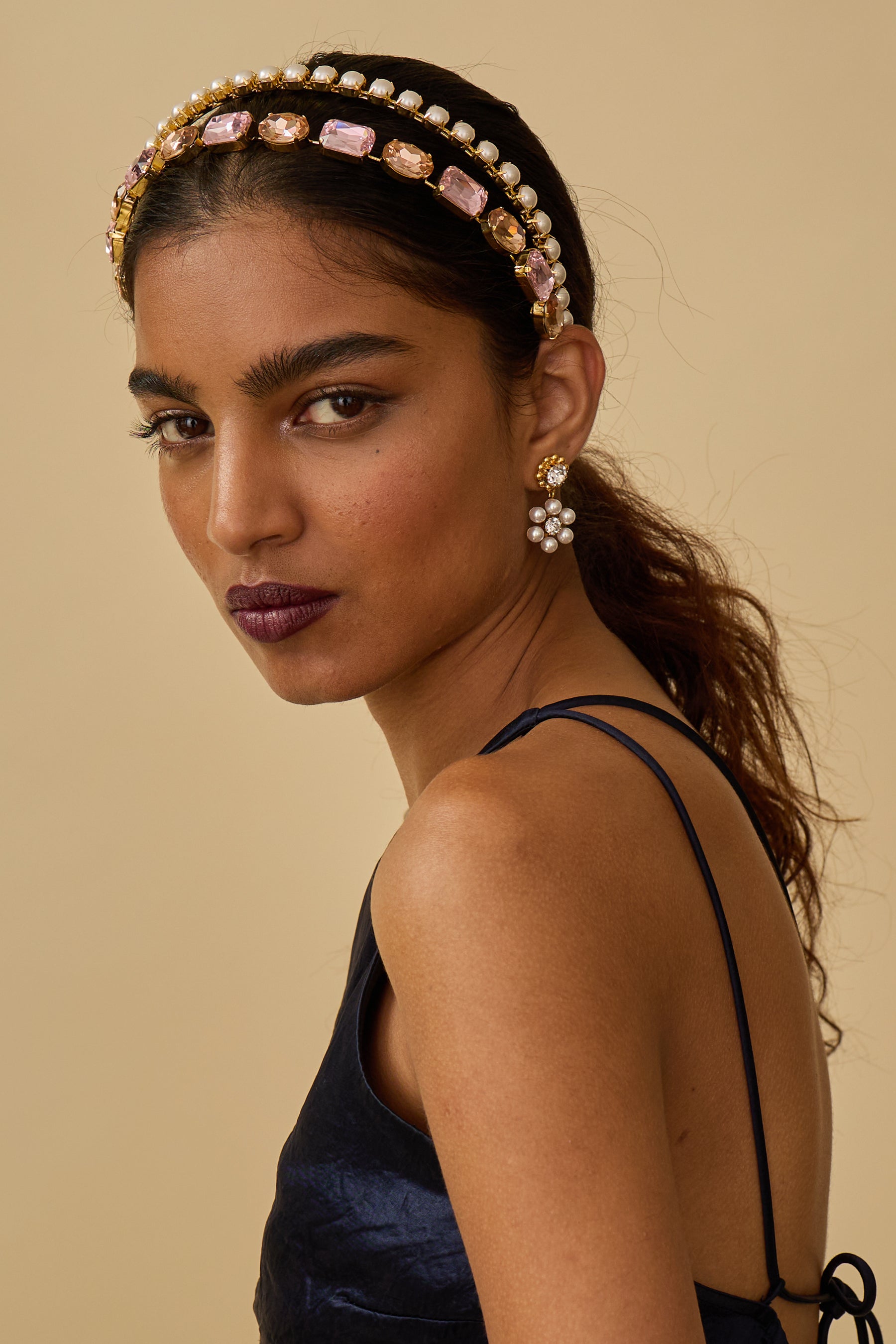 Mika Pearl & Crystal Double Strand Headband - Elegant Hair Accessory for Women, Bridal Party, Prom & Special Occasions