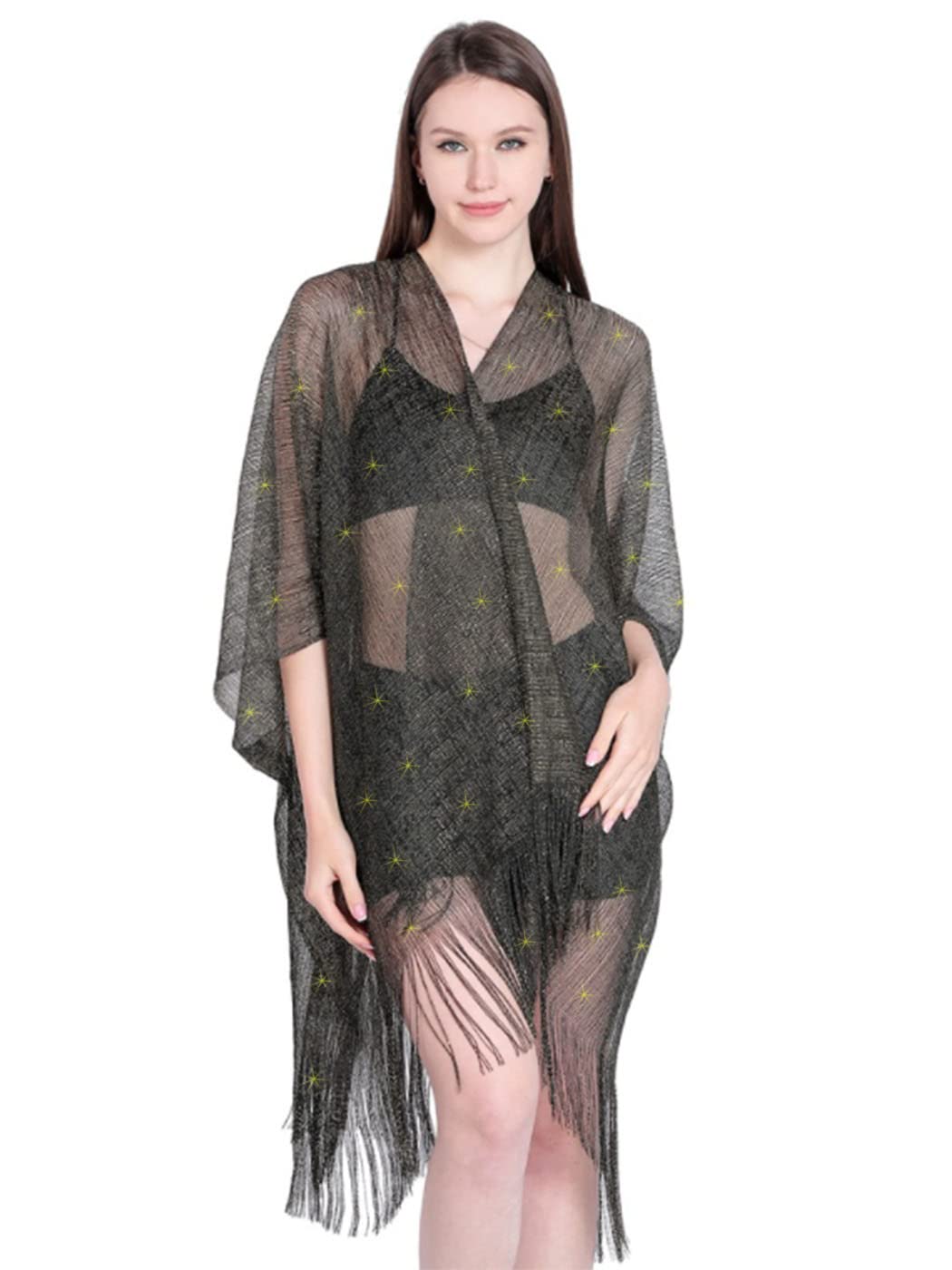 Elegant HEREAD Women's Shawls & Wraps - Sparkling Fringe Cape Cardigan Cover Up for Evening Dresses, Parties, Weddings & Bridal Events | Metallic Evening Wear Accessory for Special Occasions