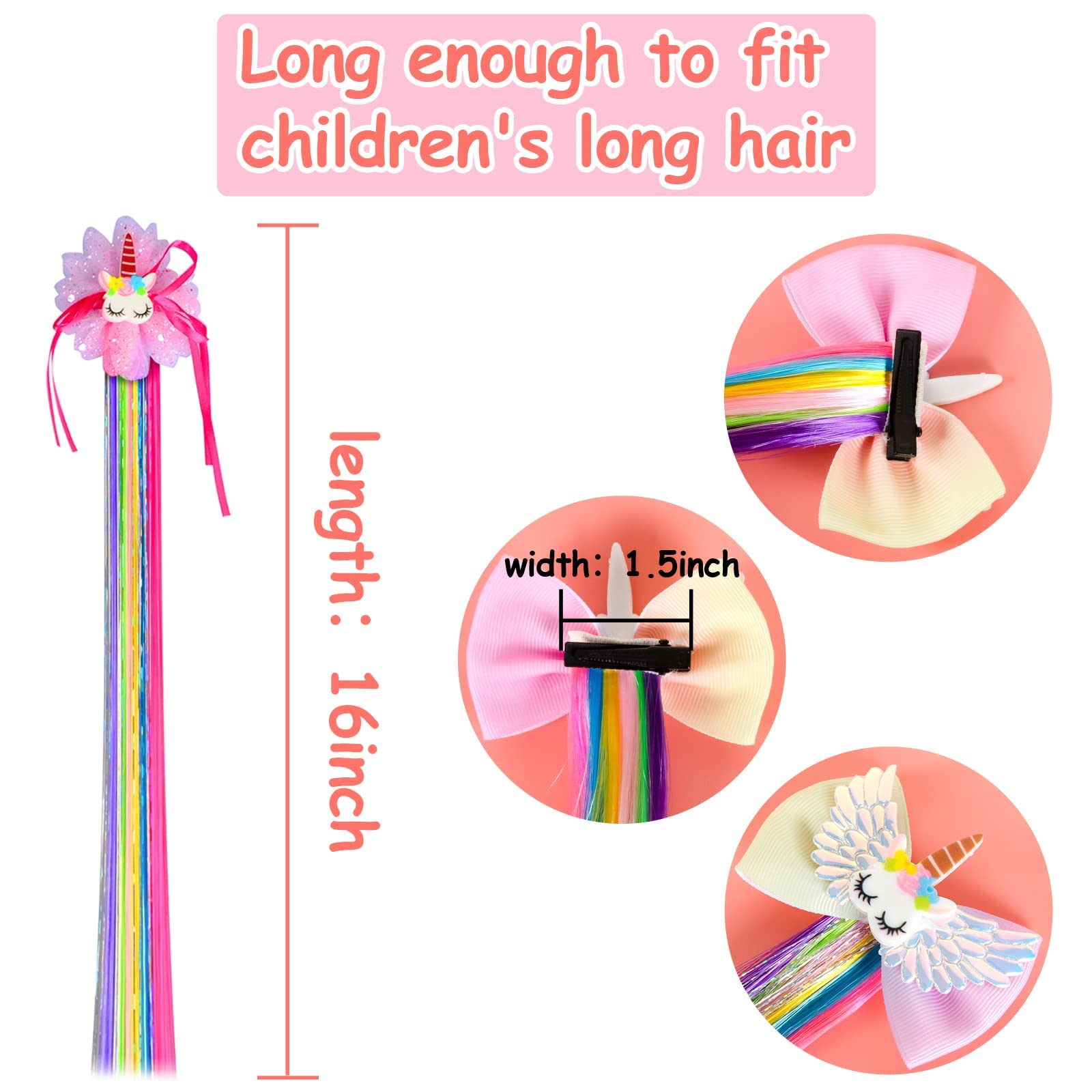 6 Pcs Rainbow Hair Clips for Girls | Unicorn Hair Accessories & Hair Decorations | Kids Birthday Party & Children's Day Gift | Perfect for Costumes, School Events & Festive Occasions