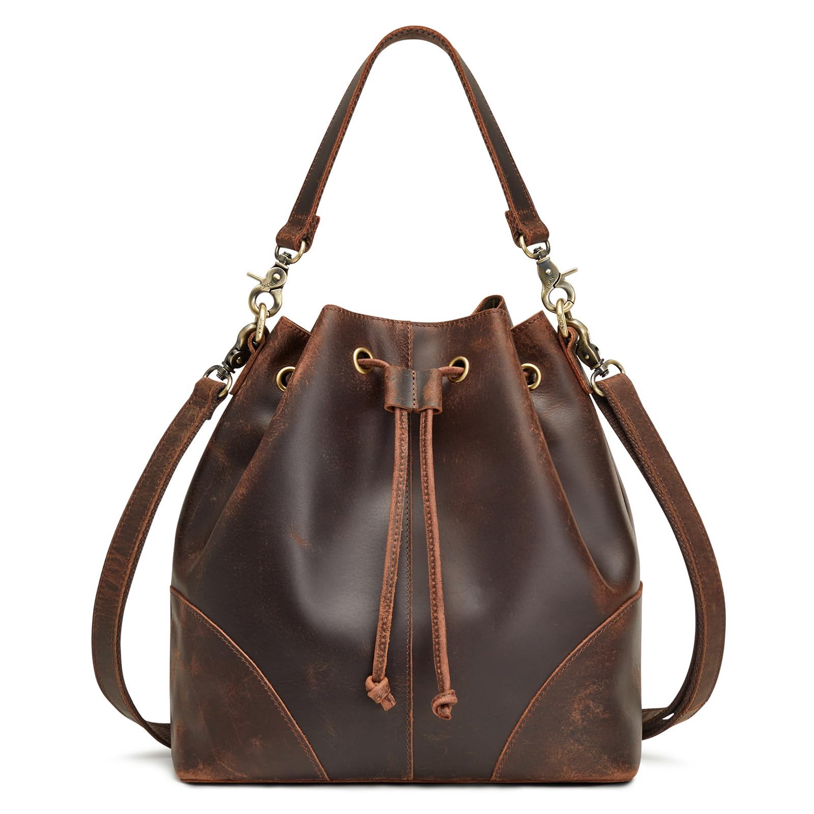 Genuine Leather Bucket Bag for Women - Drawstring Crossbody Purse with 2 Adjustable Straps, Shoulder & Top Handle Handbag | Perfect for Work, Travel & Everyday Use