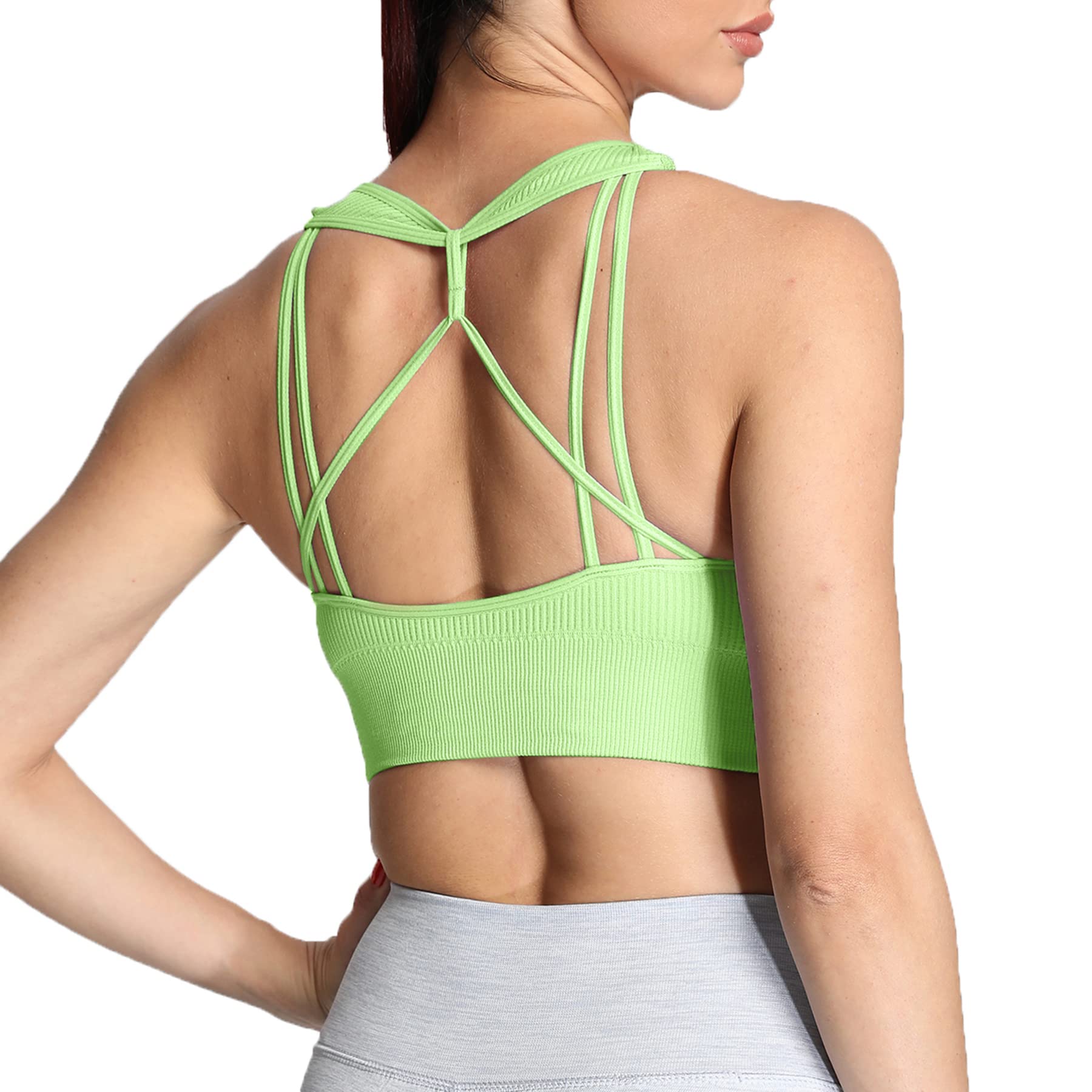 Aoxjox Women's Seamless Ribbed Sports Bra - Workout Running Yoga Crop Top Tank for Fitness & Activewear - Perfect for Gym, Jogging and Daily Wear
