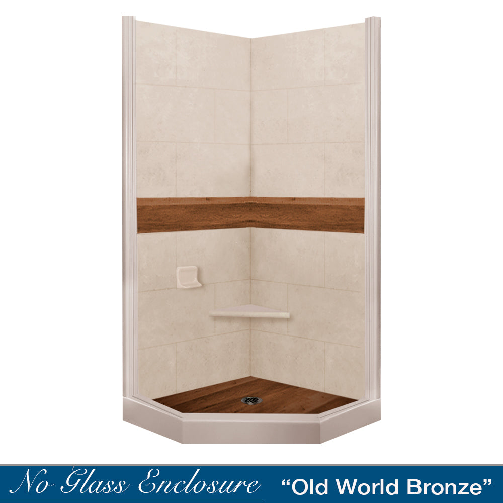 Neo Angle Brown Sugar Sistine Stone & Burnt Oak Wood Accent Shower Remodel Kit - DIY Bathroom Upgrade for Modern Home Renovation | Perfect for Small Spaces and Luxurious Spa-Like Showers