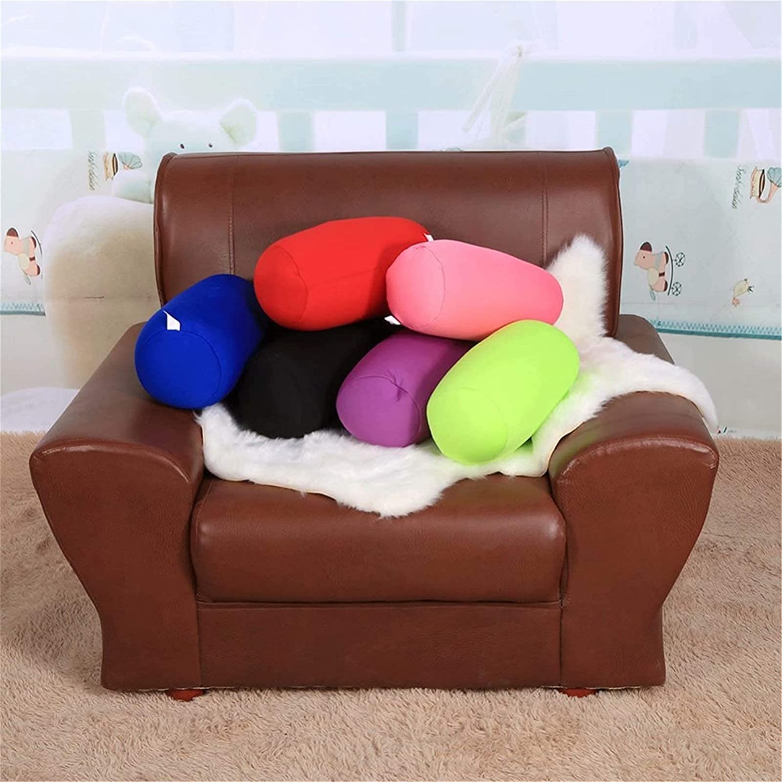 ASkinds 2 Pack Cylindrical Pillows for Neck & Back Support - Microbead Filled Roll Pillow, Comfortable Jelly Bean Tube Cushion for Head, Neck Pain Relief (Black + Red) - Perfect for Travel, Office, Sofa & Bed Use