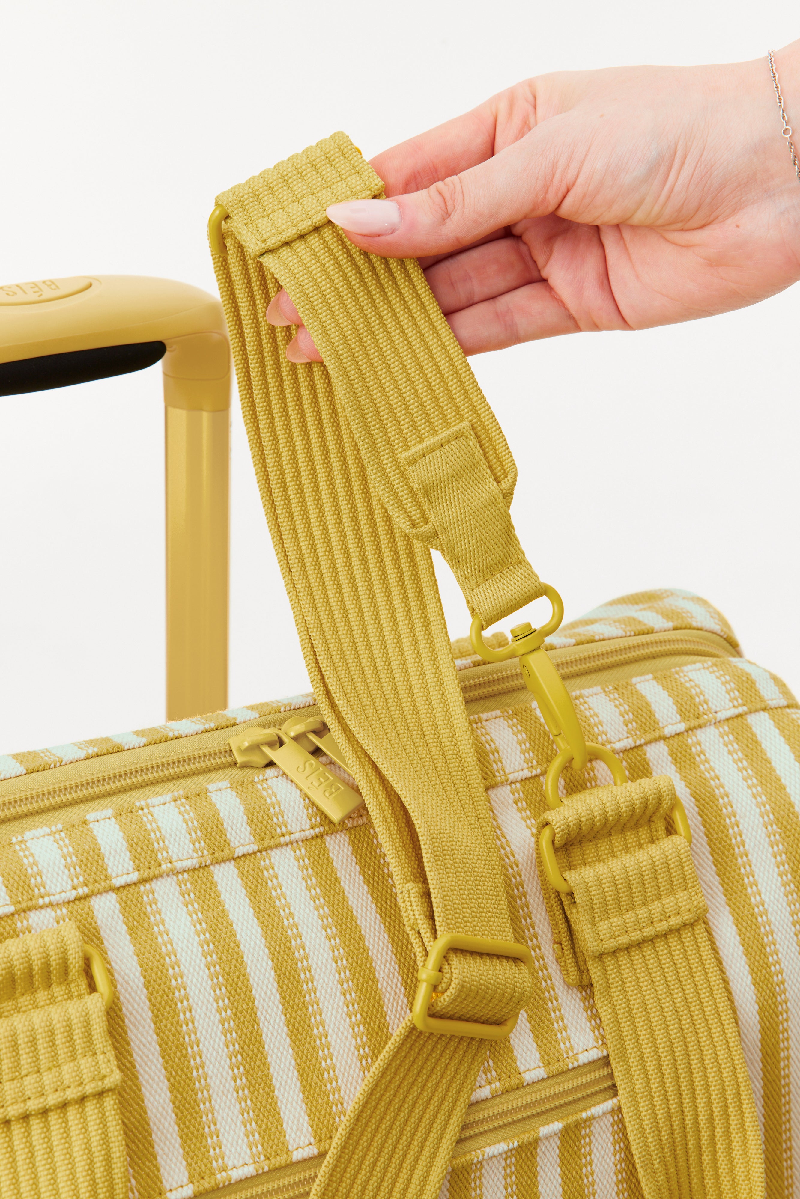 Mini Weekender Bag in Honey Stripe - Stylish & Compact Travel Duffel for Weekend Getaways, Gym, Work & Overnight Trips