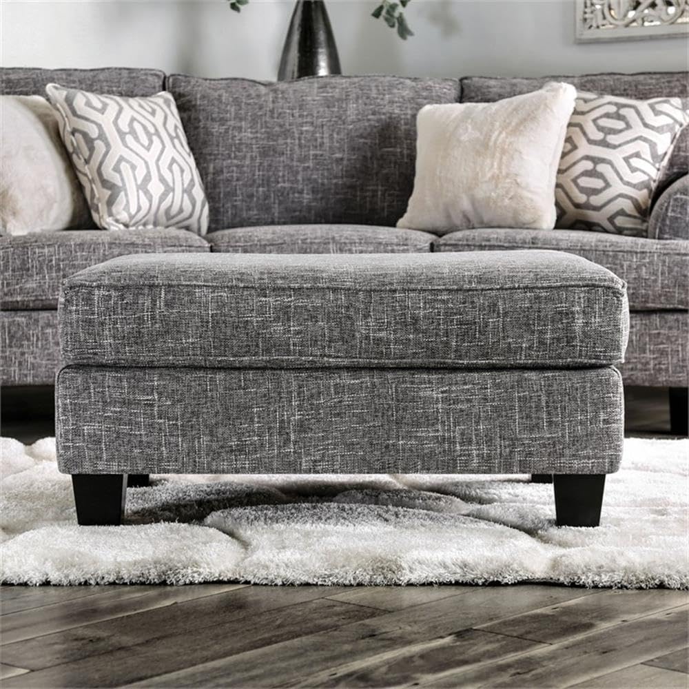 Furniture of America Brummitt Transitional Fabric Upholstered Ottoman in Gray - Modern Living Room Footrest, Bedroom Storage Bench, Comfortable Home Decor