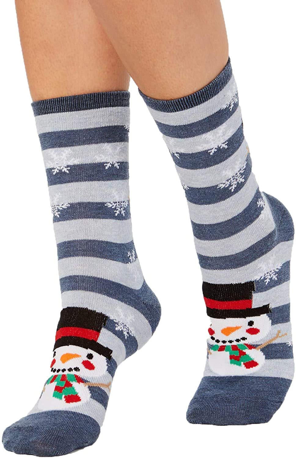 Charter Club Women's Snowman Crew Socks - Navy Blue Holiday Socks for Women (Size 9-11) - Cozy Christmas Gift & Winter Fashion Accessory for Casual Wear, Office, and Festive Outfits