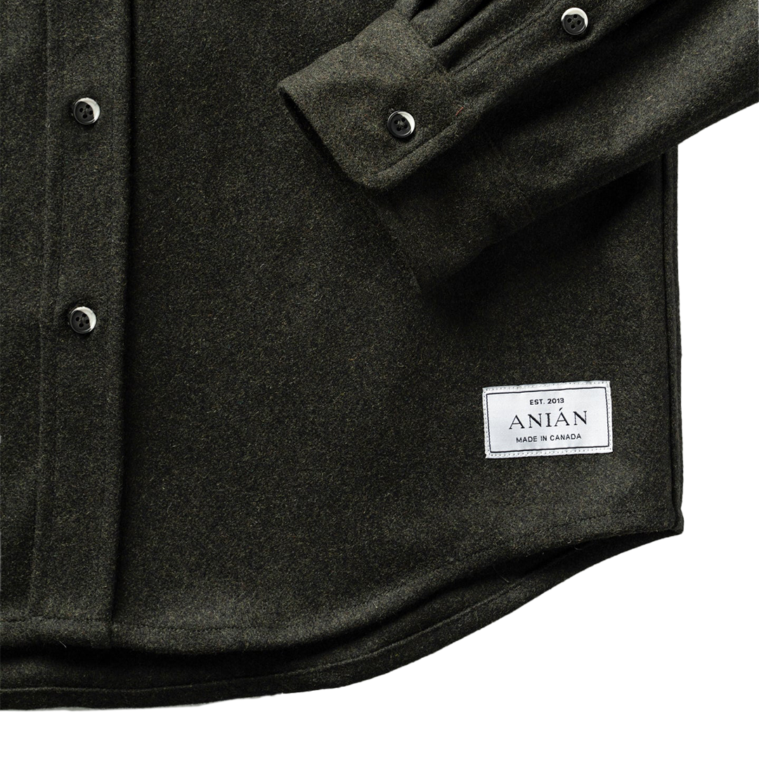 ANIÁN Modern Melton Wool Jacket in Olive Green - Stylish & Warm Outerwear for Fall & Winter Outdoor Activities