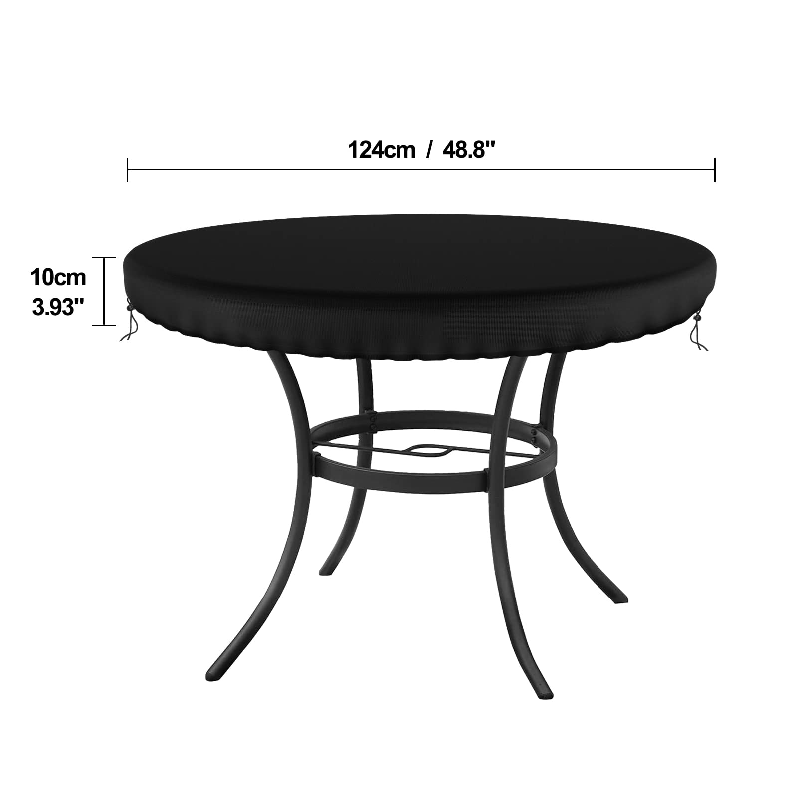 Waterproof 48 Inch Round Outdoor Table Cover - UV Resistant & Anti-Fading Black Patio Furniture Protector for Garden, Deck, and Backyard Use