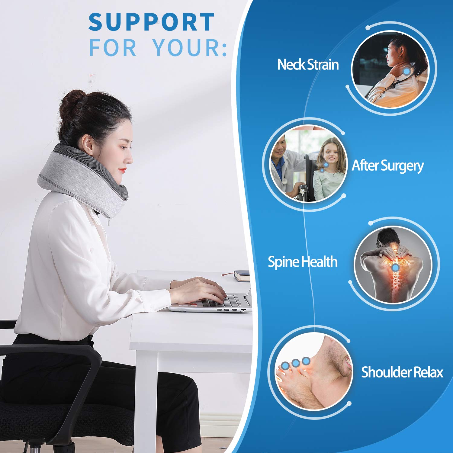 **Ergonomic Memory Foam Travel Neck Pillow - Adjustable Chin Support for Airplanes, Cars & Home Use - Soft Full Neck Surround Design for Comfortable Sleep (Grey)**    *Perfect for long flights, road trips, office naps, and relaxing at home.*