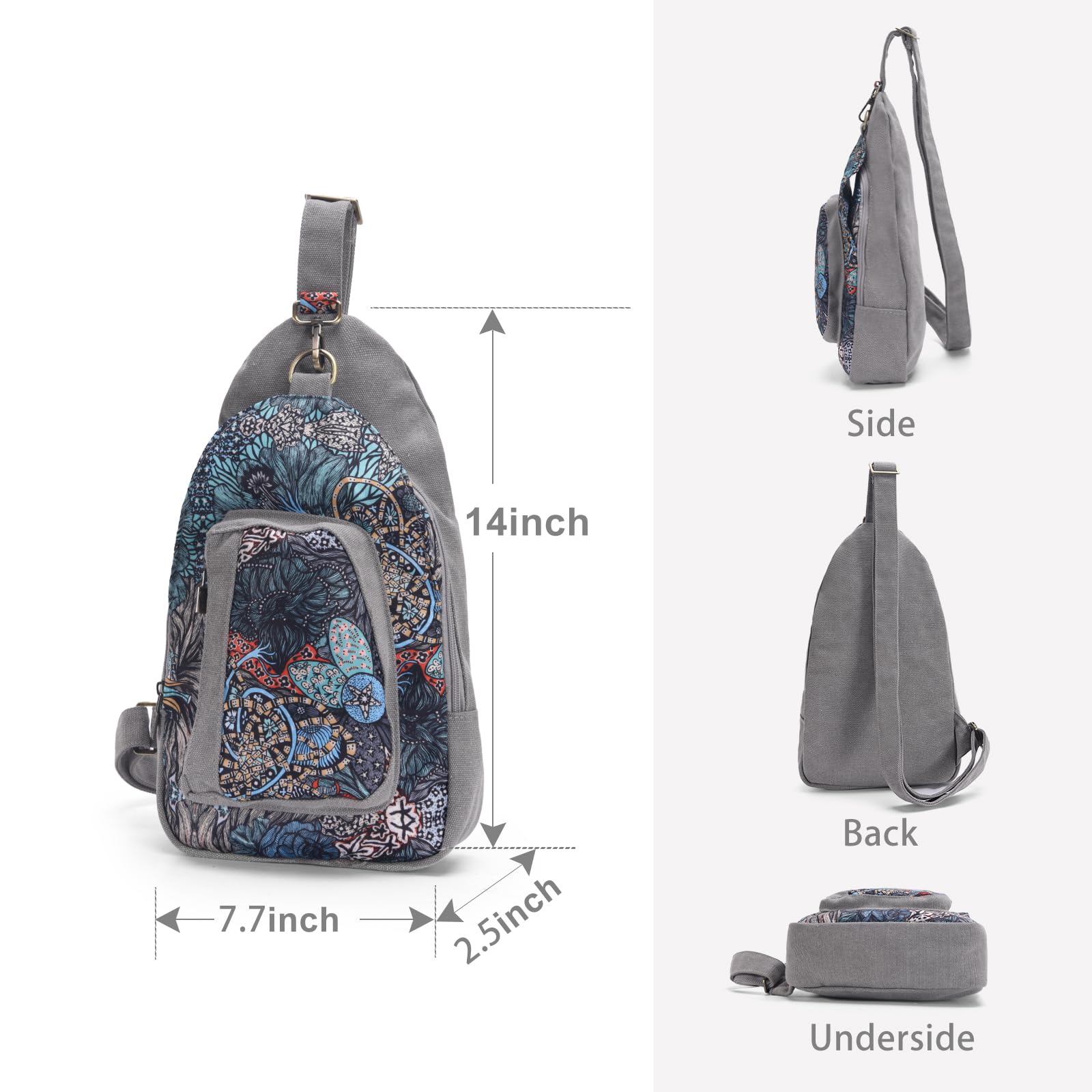 Black Butterfly Canvas Chest Bag - Small Crossbody Pack for Travel, Hiking & Outdoor Adventures - Adjustable Shoulder Strap for Comfort & Style