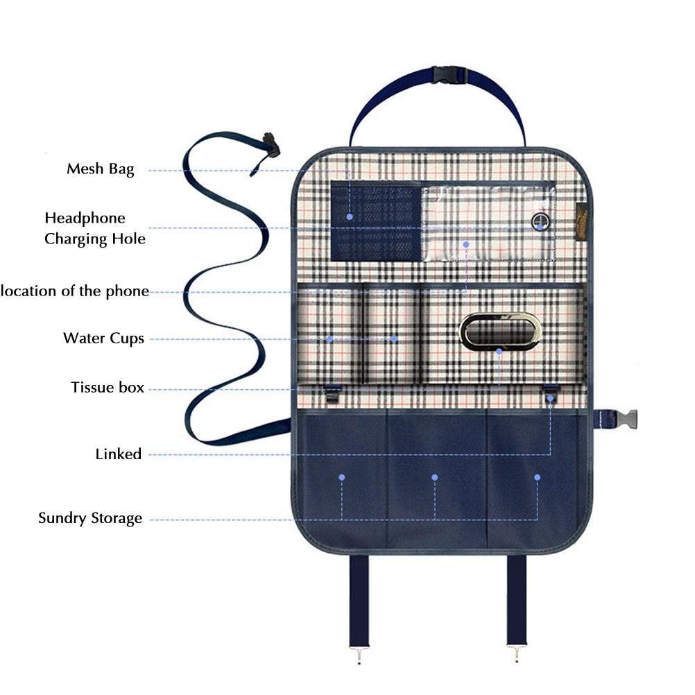 **Blue Car Backseat Organizer with Multi-Storage Pockets & Kick Mats – Durable Seat Back Protector for Kids & Toddlers – Perfect Travel Accessories for Road Trips & Family Vacations**