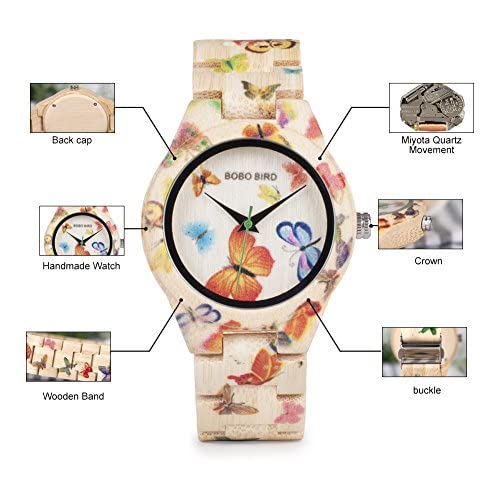 BOBO BIRD Women's Bamboo Wood Watch - Handmade Butterfly Engraved Casual Wristwatch for Women - Perfect for Everyday Wear, Office & Outdoor Activities