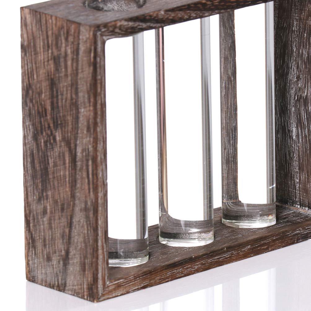 DOITOOL 1PC Hydroponic Glass Tube Vase with Wood Frame - 5 Crystal Glass Test Tube Flower Pots for Home, Office, Wedding & Party Decorations - Perfect for Succulents, Air Plants & Floral Arrangements