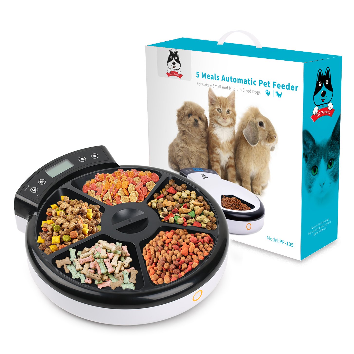 Automatic Pet Feeder for Cats & Dogs - 5 Meal Programmable Timer, 5 x 240ml Dry Food Dispenser | Perfect for Home, Office & Travel Use