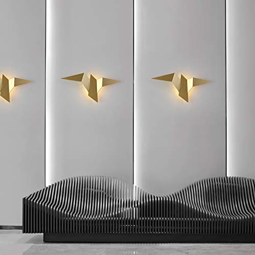 LITFAD Minimalist Gold LED Iron Crane Bird Wall Lamp - Modern Flush Mount Wall Sconce with White Light for Stairs, Bedroom & Hotel Decor | Elegant Lighting Fixture for Home and Commercial Spaces