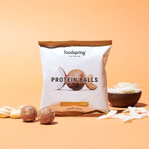 Foodspring Protein Balls Variety Pack - 12 Protein Snacks (40g Each) in Peanut-Cocoa & Cashew-Coconut Flavors - Healthy On-the-Go Snack for Fitness, Workouts & Office Energy Boost