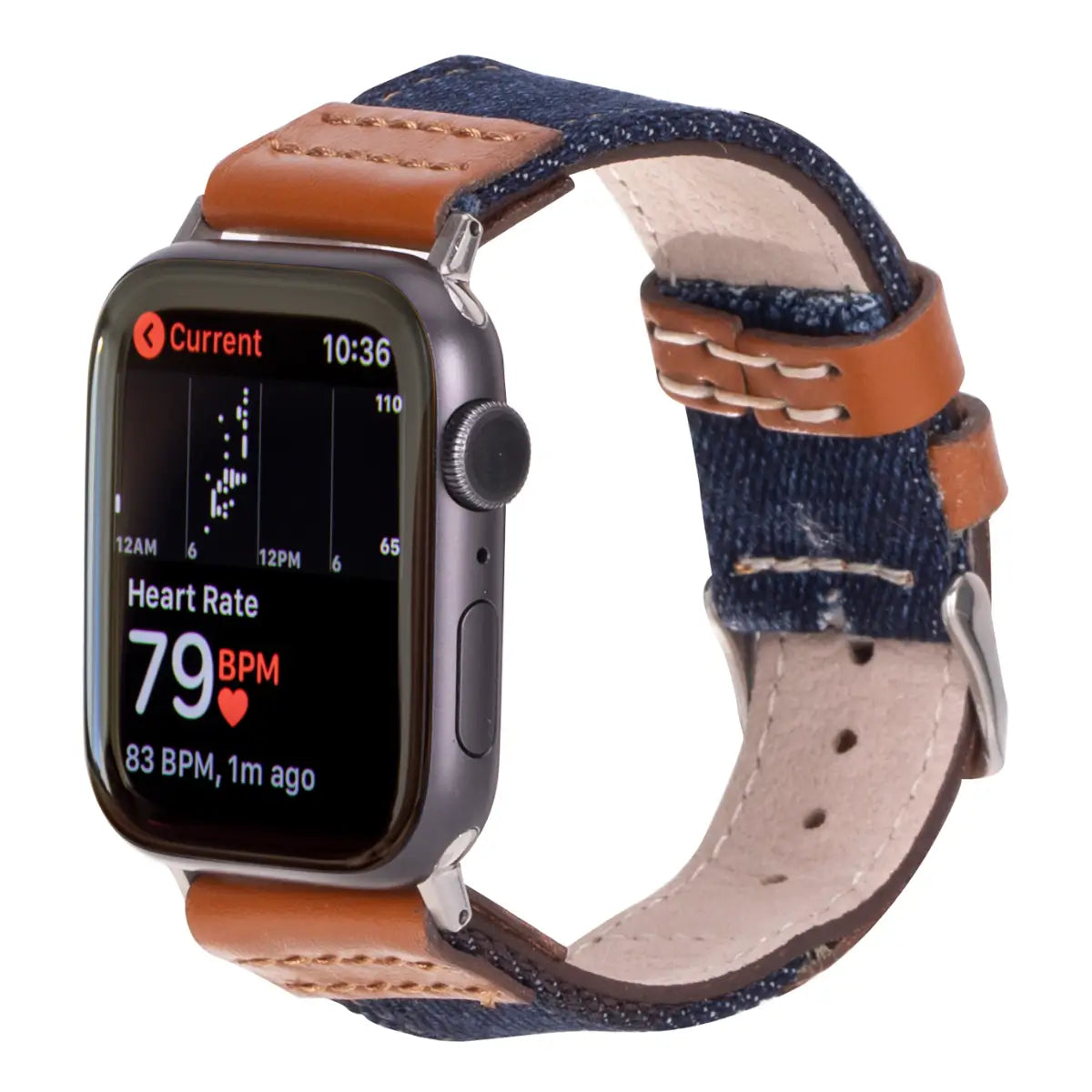 Premium Blue Denim & Genuine Brown Leather Apple Watch Band - Sporty & Stylish for Workouts, Outdoor Activities & Everyday Wear