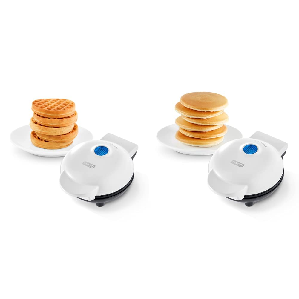 DASH Mini Waffle Maker & Pancake Griddle - Compact Breakfast Appliance for Waffles, Pancakes, Hash Browns (White) - Perfect for Quick Breakfasts, Brunch Parties & Kids' Meals