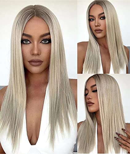 Platinum Blonde Ombre Lace Front Wig - Natural Looking Human Hair Wig for Women | Perfect for Cosplay, Parties & Daily Wear