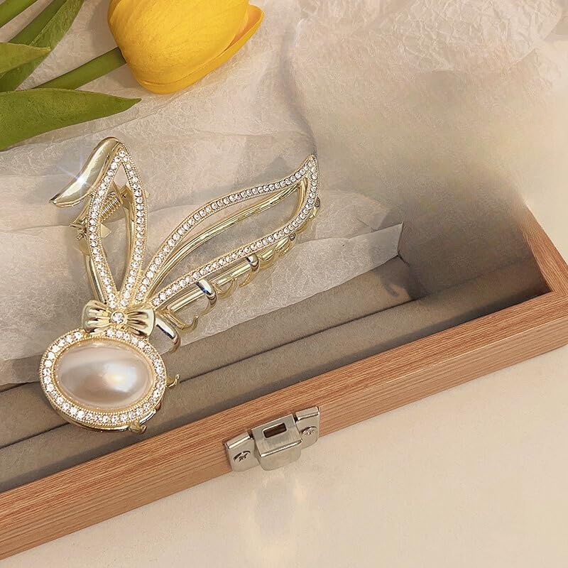 Samyak Rhinestone Hair Claw Clip - Elegant Rabbit Pearl Hair Clips for Women & Girls | Perfect for Weddings, Parties & Everyday Styling
