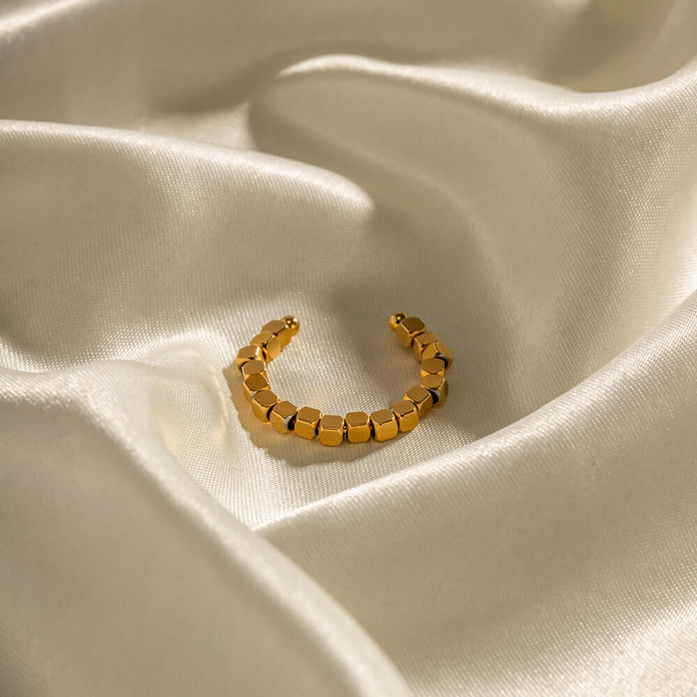 18K Gold Cube Beads Ring - Minimalist Stackable Ring for Women | JDR363 | Perfect for Everyday Wear, Layering & Gift Giving