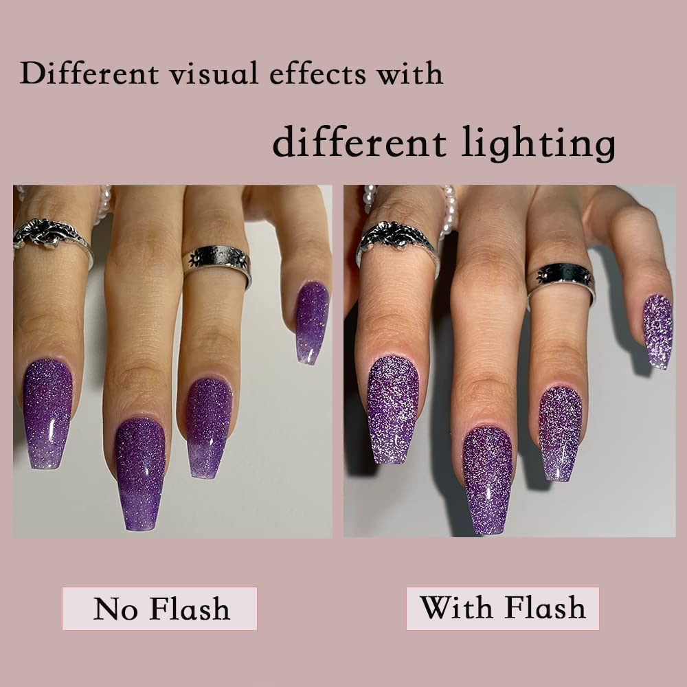 Redykat 24PCS Glossy Coffin Press On Nails - Salon Quality Acrylic Fake Nails with Thermochromic Purple Color | Extra Long False Nails for Home Manicure, Parties, Weddings & Special Occasions