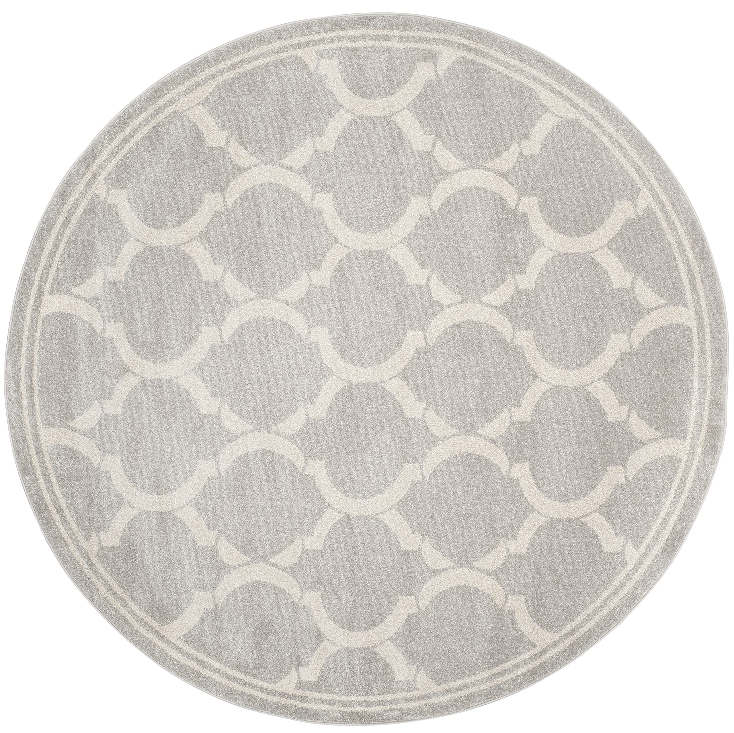 SAFAVIEH Amherst Collection 7' Round Light Grey/Ivory Area Rug - Non-Shedding Trellis Design for Dining Room, Living Room, Bedroom & Entryway - Perfect for Home Decor and High Traffic Areas