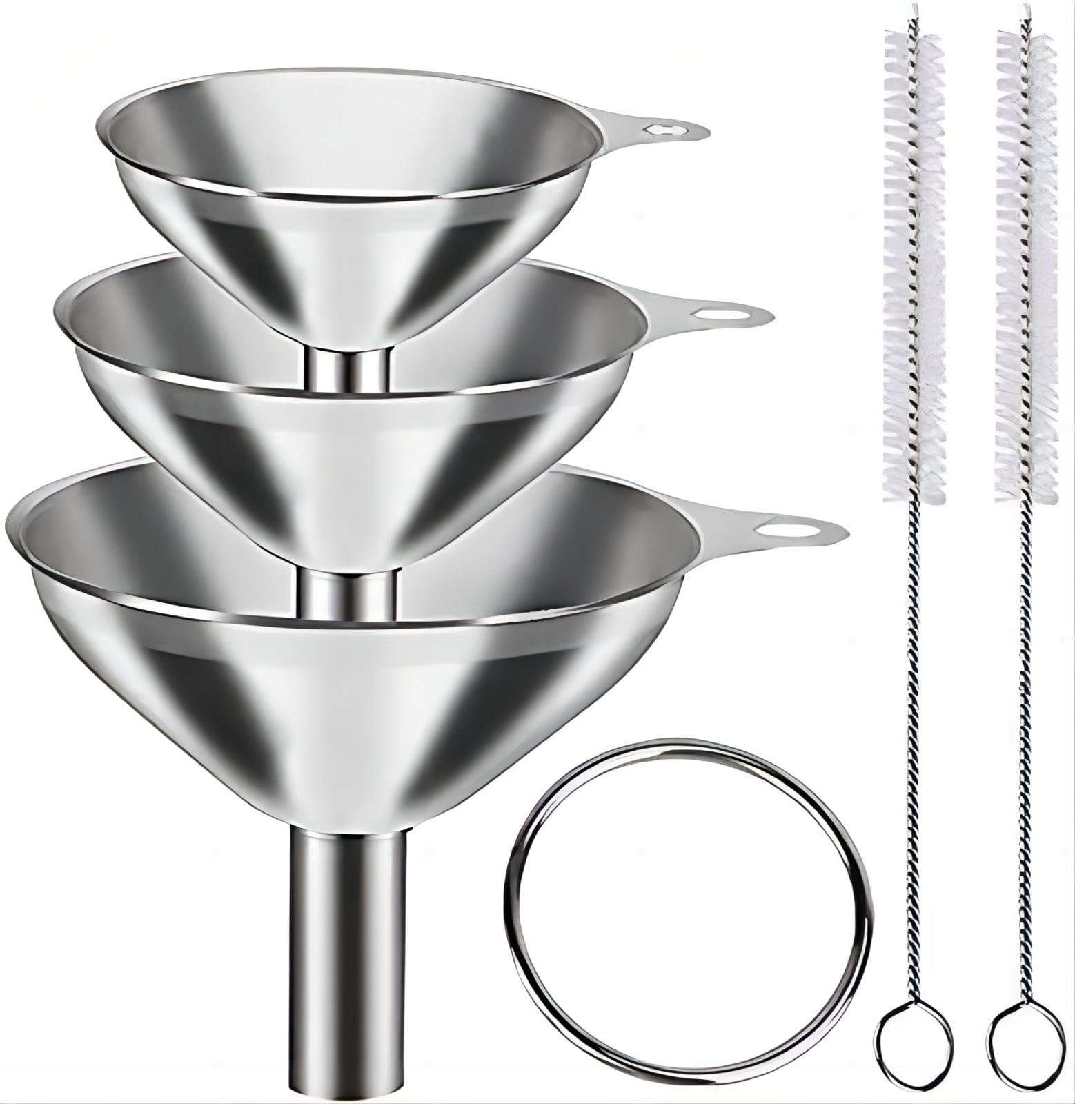 3-in-1 Stainless Steel Kitchen Funnel Set - Small Metal Funnels for Filling Bottles, Transferring Essential Oils, Liquids, Spices & Dry Ingredients | Durable, Dishwasher Safe | Perfect for Cooking, Baking, DIY Beauty & Home Organization