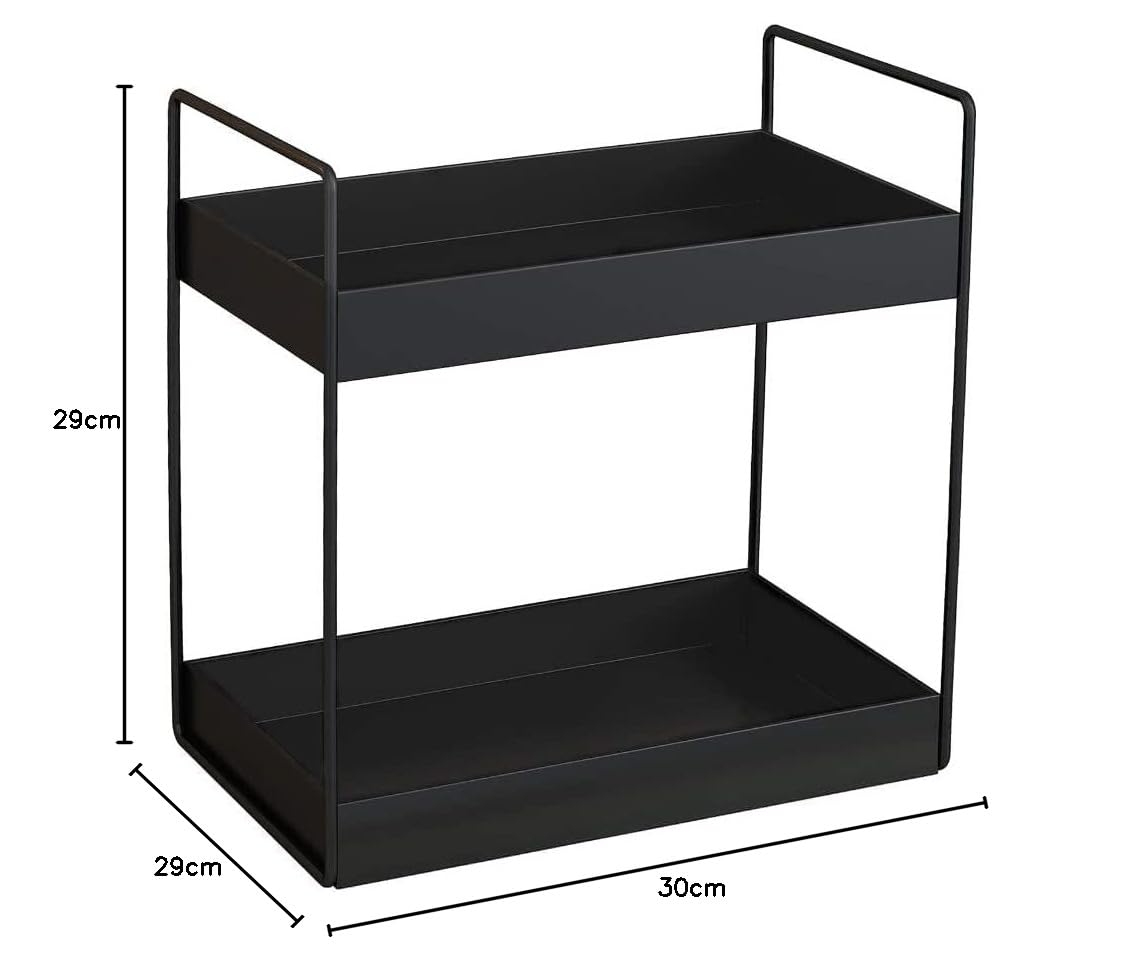2-Tier Metal Standing Rack - Bathroom Countertop & Kitchen Storage Organizer for Spices, Cosmetics | Space-Saving Shelf for Small Spaces | Black (CR18 Collection)