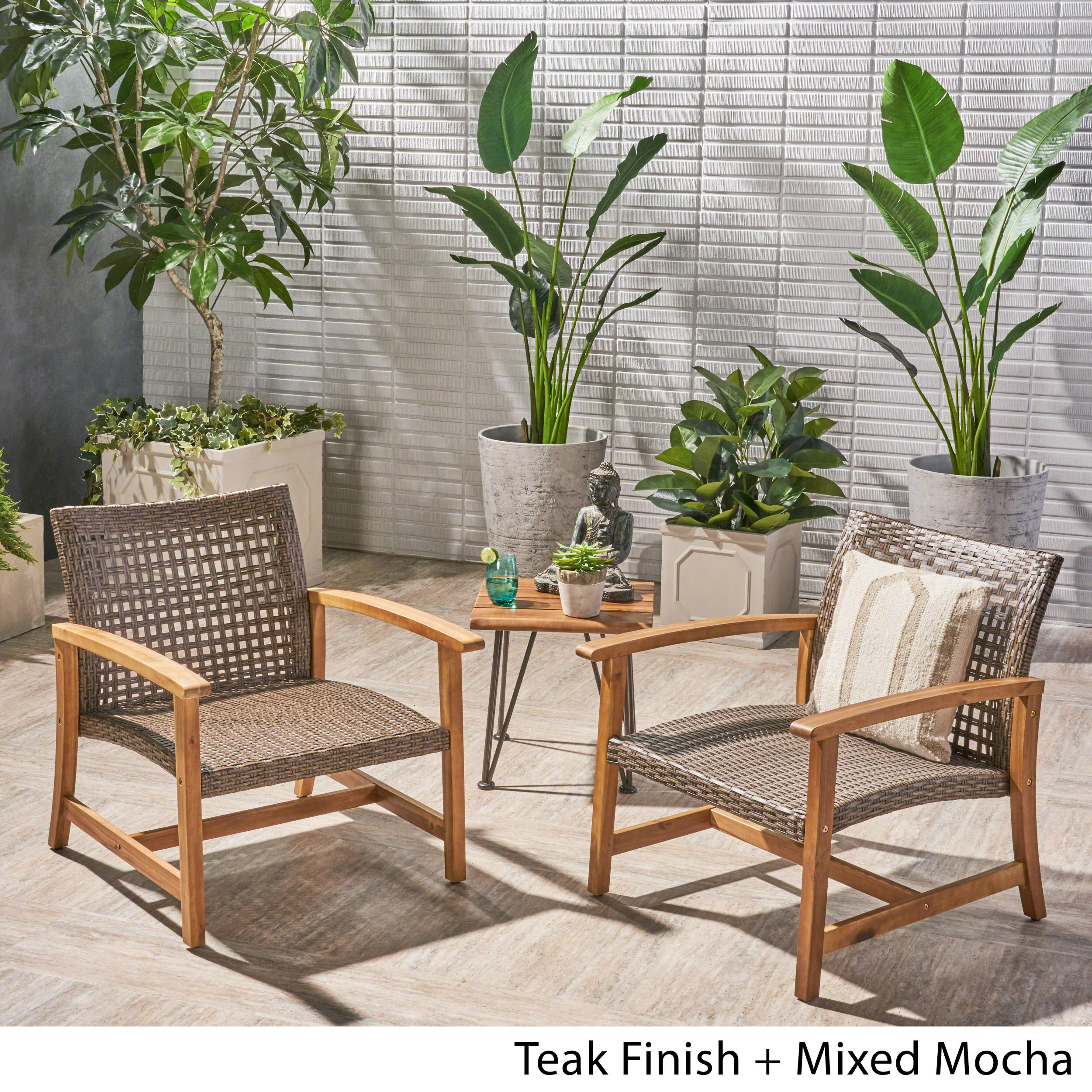 Premium Outdoor Wood and Wicker Club Chairs Set of 2 - Teak Finish & Mixed Mocha - Weather-Resistant Patio Furniture for Garden, Poolside, and Backyard Relaxation