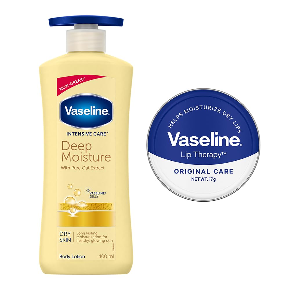 Vaseline Original Lip Therapy Tin 17g & Deep Moisture Serum Lotion 400ml - Hydrating Lip Balm & Body Moisturizer for Dry Skin Care - Perfect for Winter Protection & Daily Skincare Routine