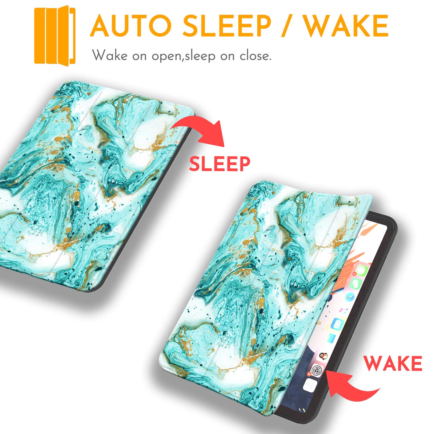 Hepix iPad Air 5th/4th Generation Case (2022/2020) with Pencil Holder - Slim Trifold Protective Cover for 10.9 inch iPad Air - Shockproof Stand with Auto Sleep/Wake - Green Teal Marble Design - Perfect for Work, School & Travel