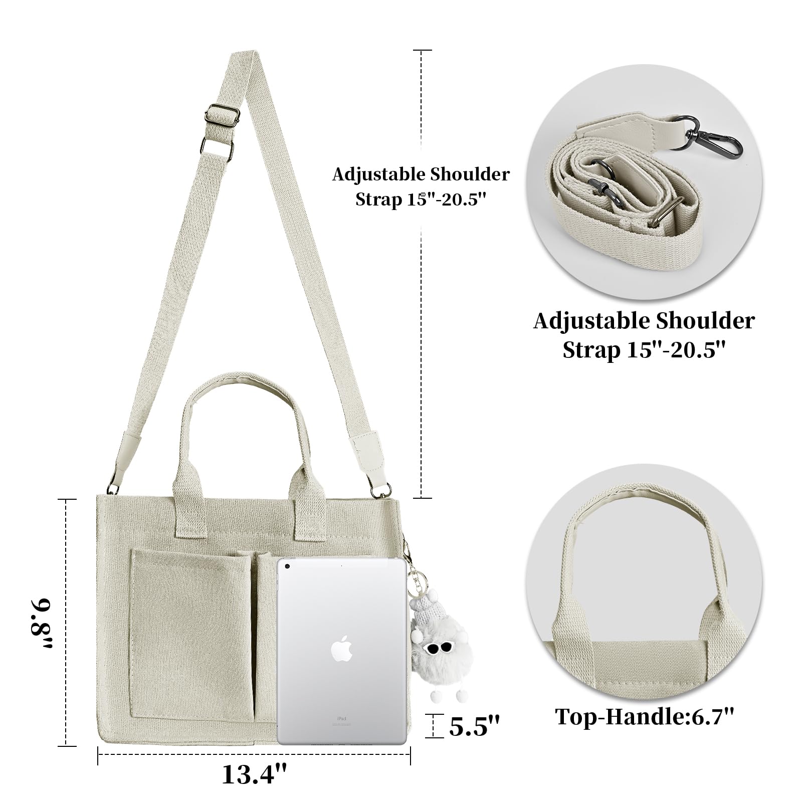 Stylish Canvas Tote Bag for Women with Multiple Pockets - Durable Laptop Work Bag, Crossbody & Shoulder Purse for Everyday Use | Perfect for Office, Travel & Shopping
