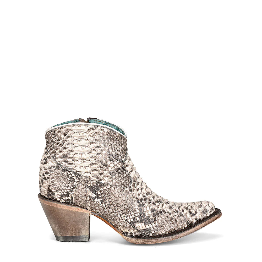 A4319 M Corral White Western Cowgirl Python Ankle Boots for Women - Stylish & Comfortable Cowboy Boots for Rodeo, Country Dancing & Fashion Outfits